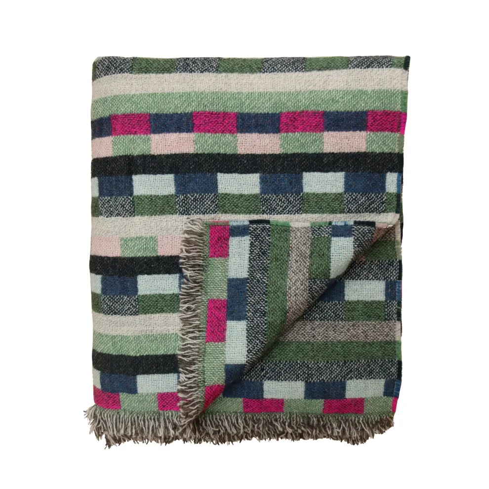 Glitch Woven Throw - Forest Green
